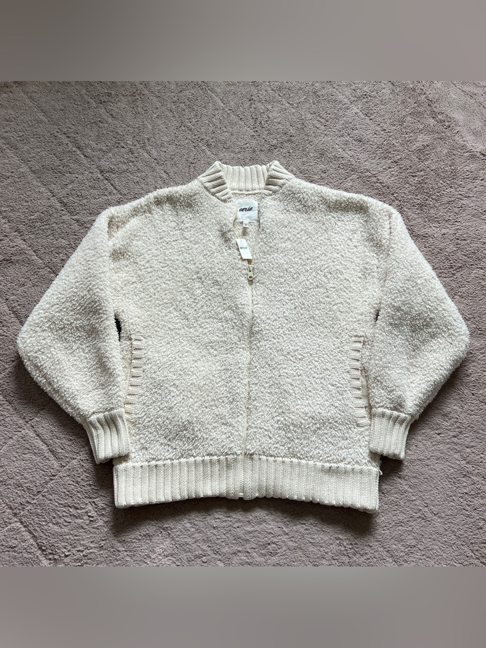 NWT Aerie Sherpa Full Zip Jacket Cottagecore Cozy Preppy Minimal Oversized Sz XS
